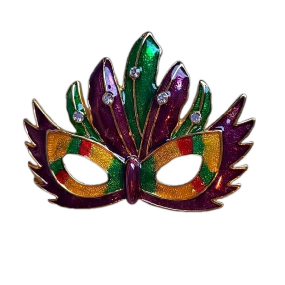 Mardi Gras Mask enameled pin or brooch Boho - Picture 1 of 2